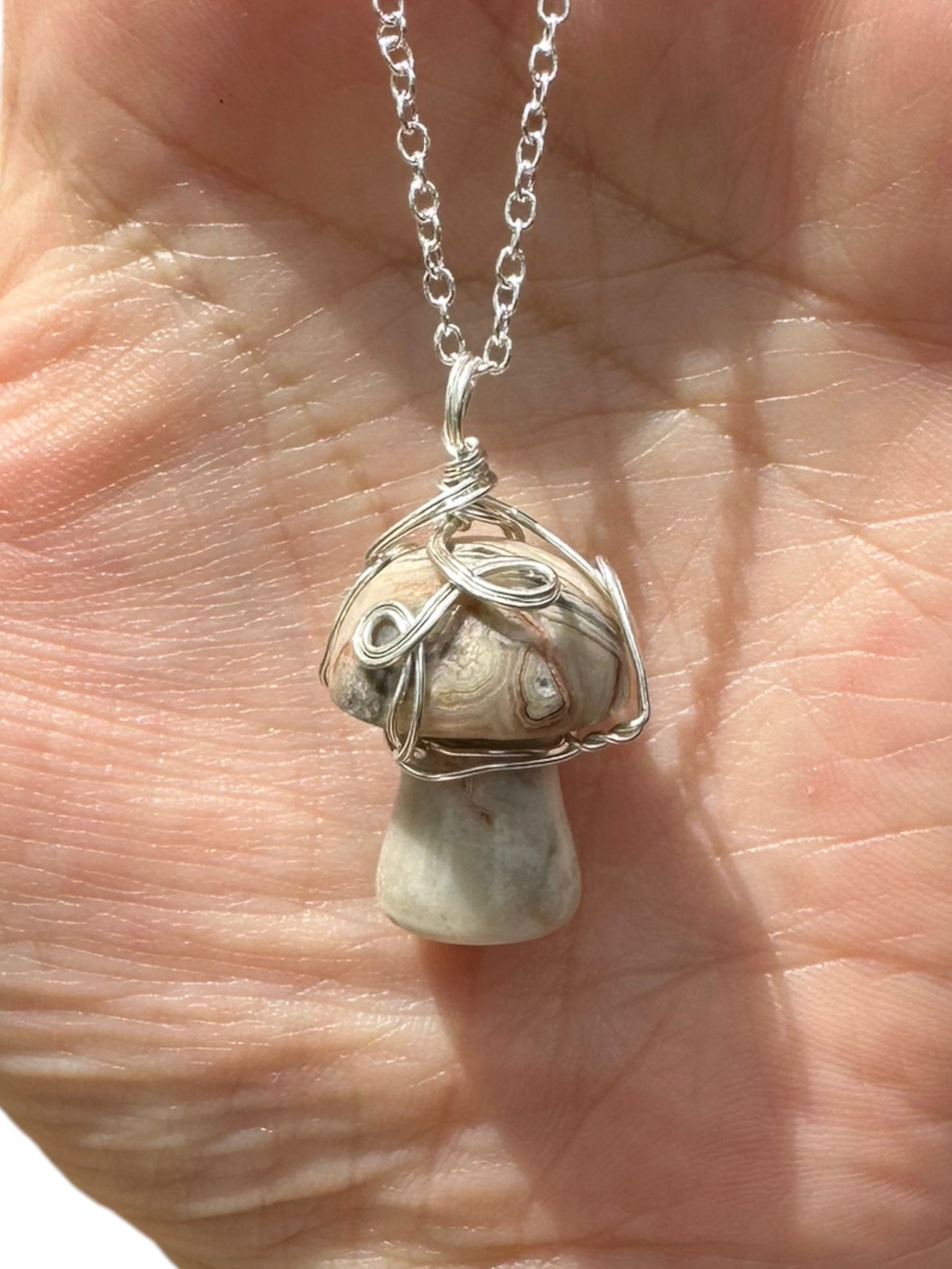 Sterling Silver | 14KT Gold Filled Wire Wrapped Crazy Lace Agate Crystal Mushroom Pendant