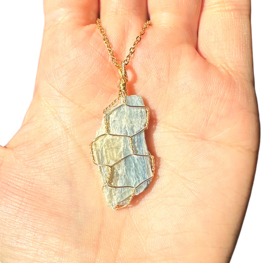 Sterling Silver | 14KT Gold Filled Raw Kyanite Wire Cage Pendant