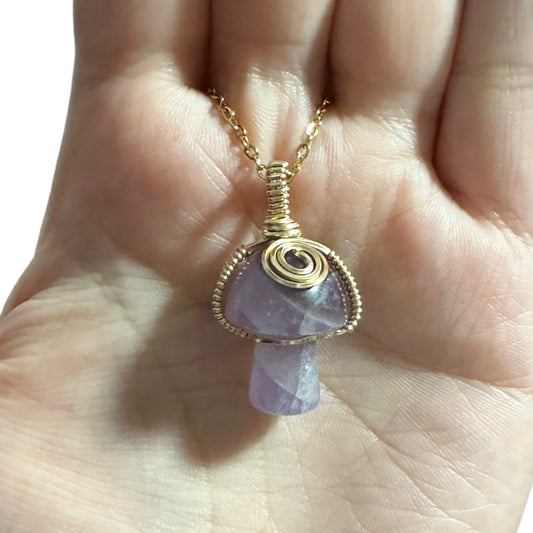 Sterling Silver | 14KT Gold Filled Amethyst Wire Wrapped Mushroom Crystal Pendant