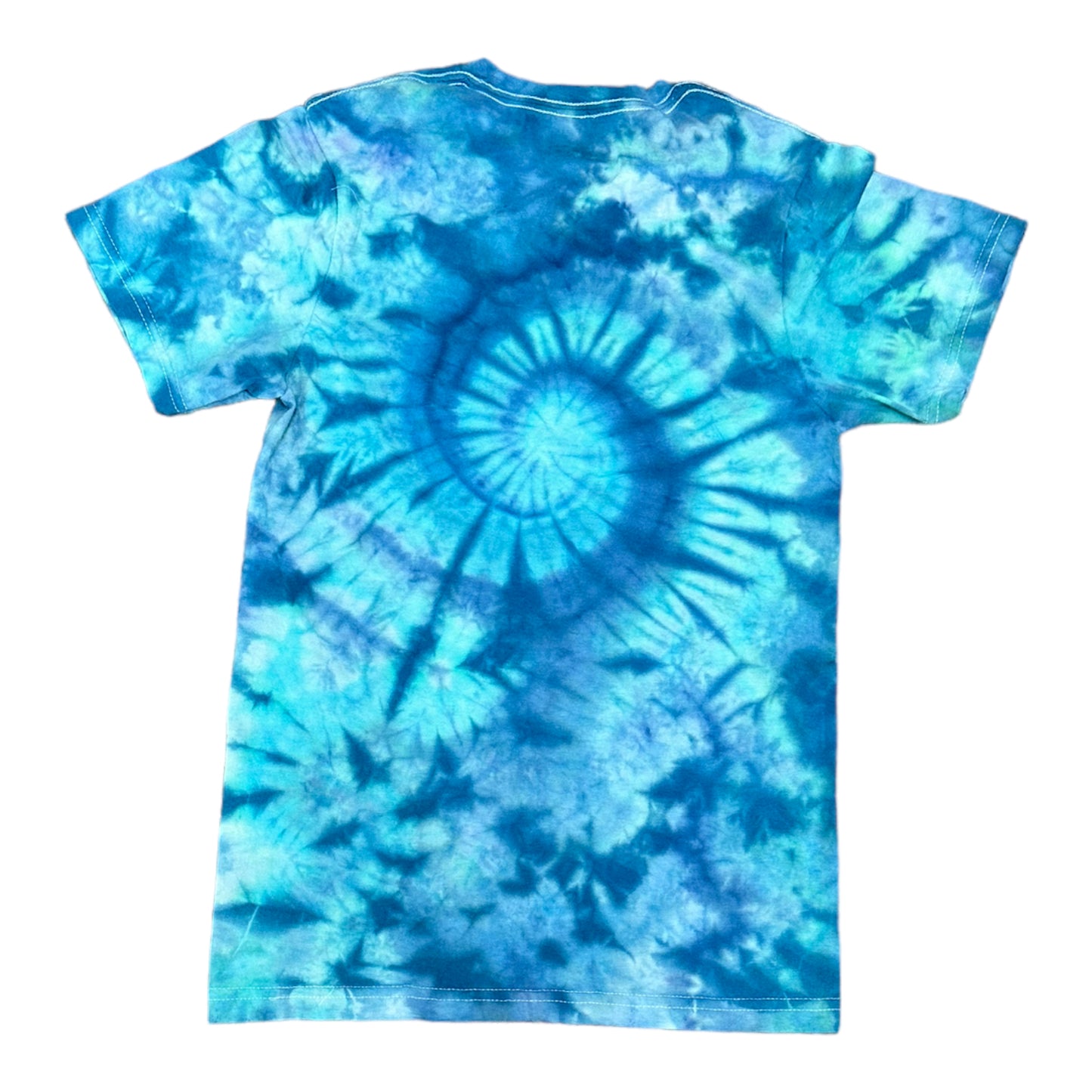 Adult XS Blue and Green Spiral and Scrunch Ice Dye Tie Dye Shirt