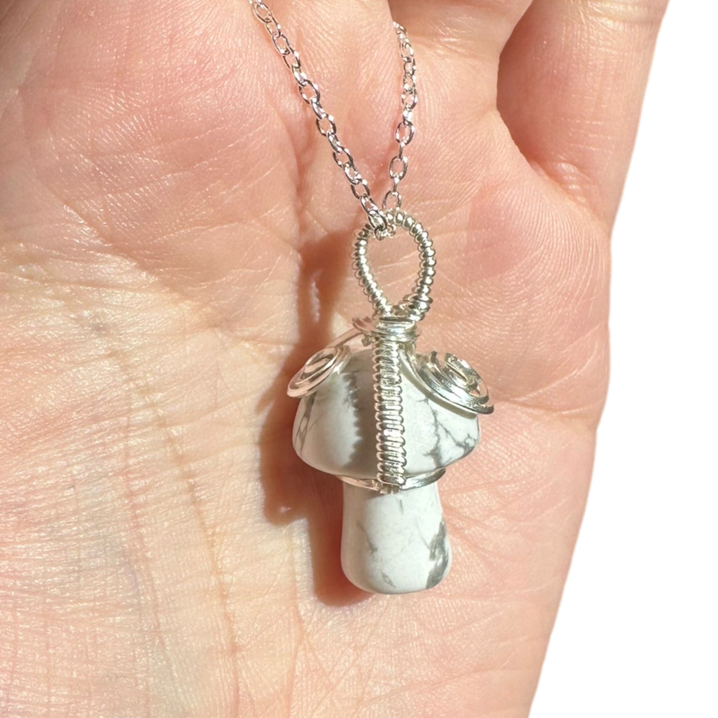 Sterling Silver | 14KT Gold Filled Howlite Wire Wrapped Mushroom Crystal Pendant