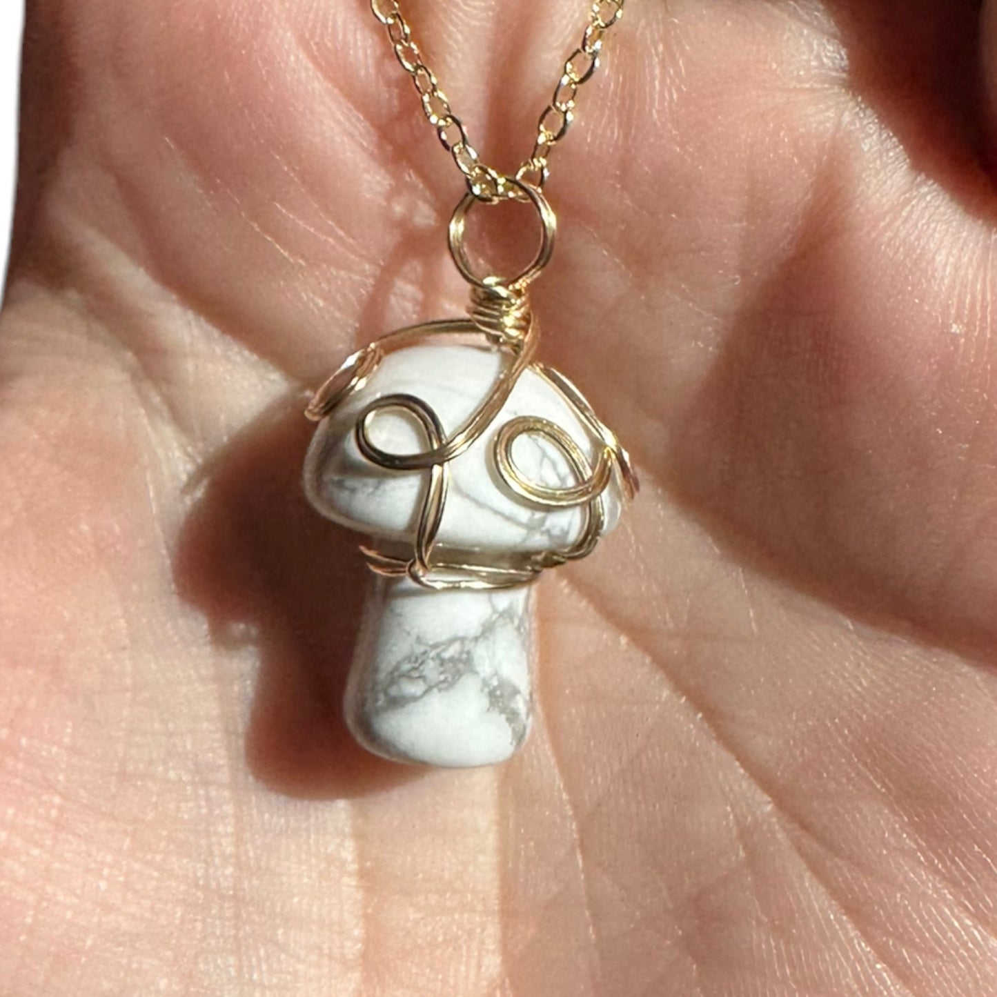 Sterling Silver | 14KT Gold Filled Howlite Wire Wrapped Mushroom Crystal Pendant