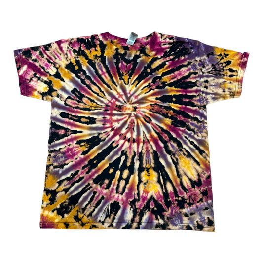Youth Medium Purple and Yellow Spiral Reverse Tie Dye Shirt