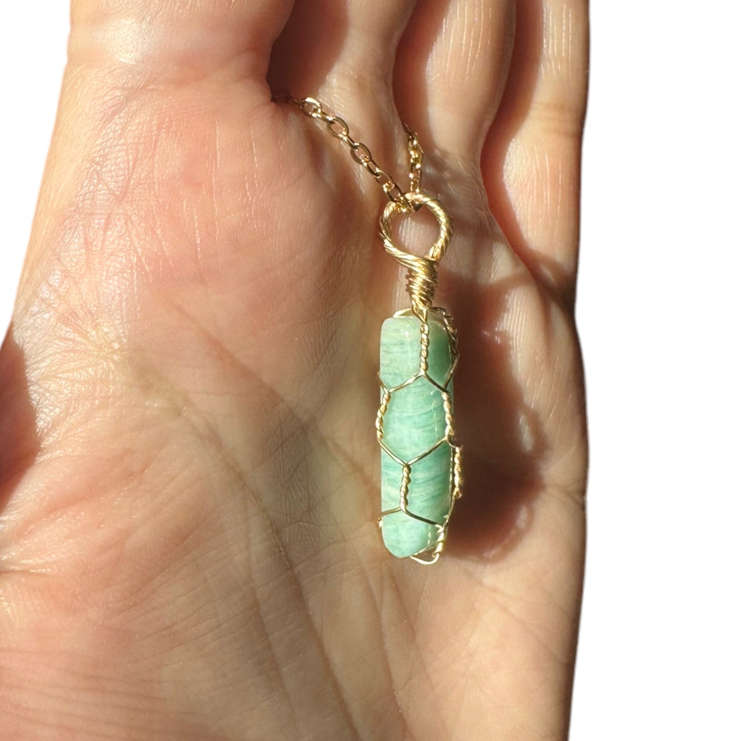 Sterling Silver | 14KT Gold Filled Amazonite Wire Cage Pendant