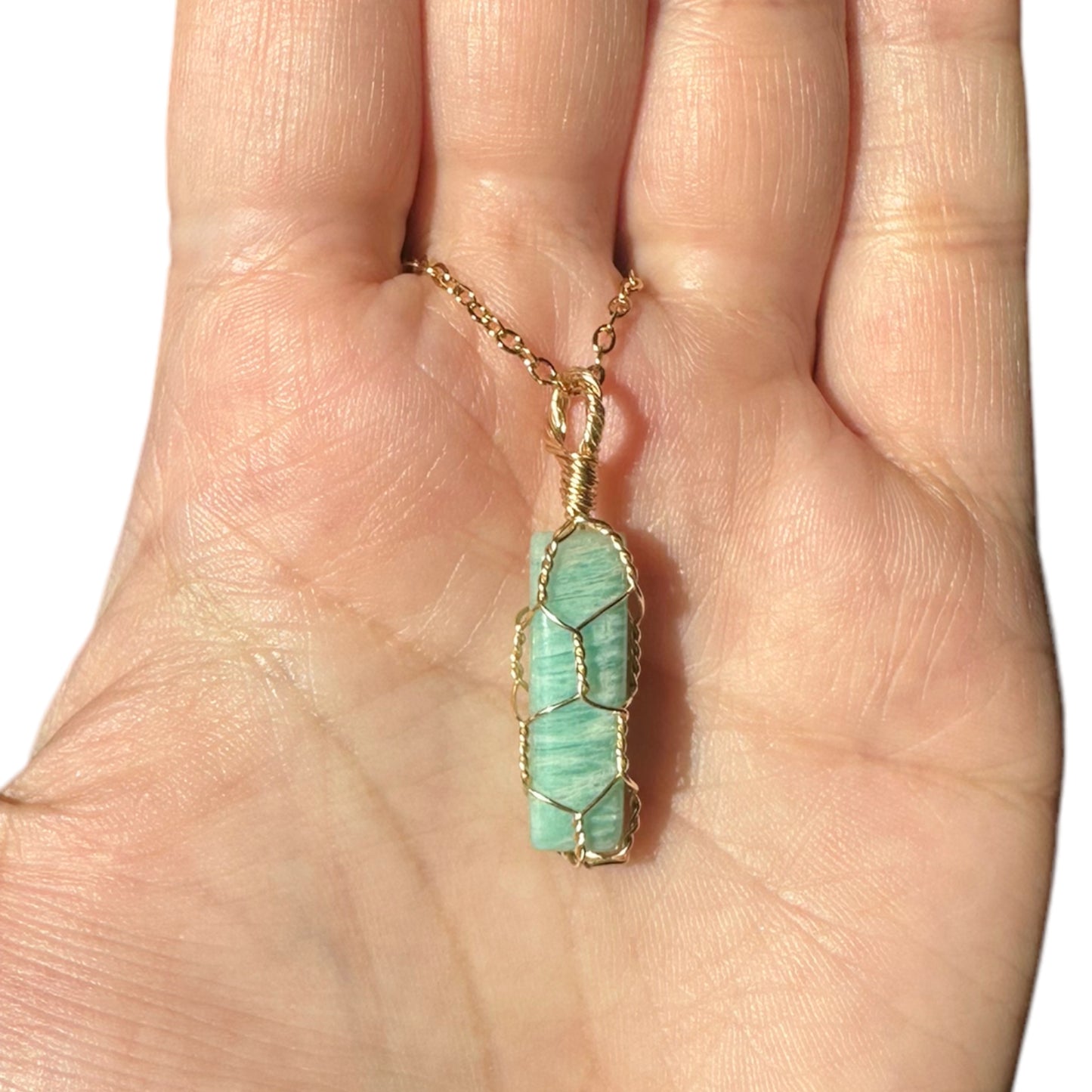 Sterling Silver | 14KT Gold Filled Amazonite Wire Cage Pendant