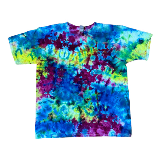 Youth Large Blue Purple Green and Yellow Scrunch Ice Dye Tie Dye