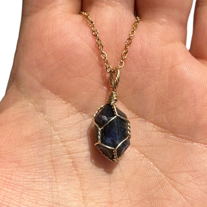 Sterling Silver | 14KT Gold Filled Sodalite Mini Cage Pendant