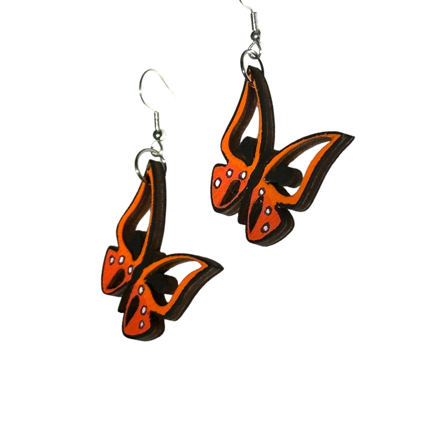 Hypoallergenic Hand Painted Butterfly Laser Engraved Wood Earrings