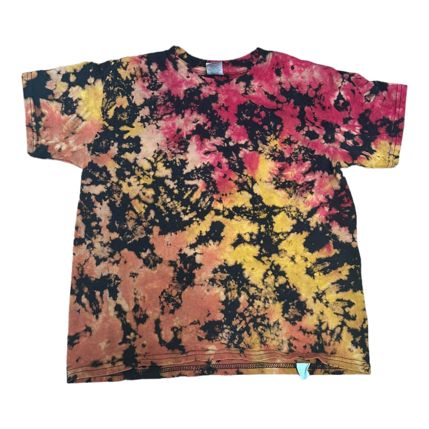 Youth Small Red Yellow and Orange Reverse Scrunch Tie Dye