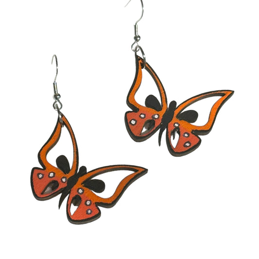Hypoallergenic Hand Painted Butterfly Laser Engraved Wood Earrings