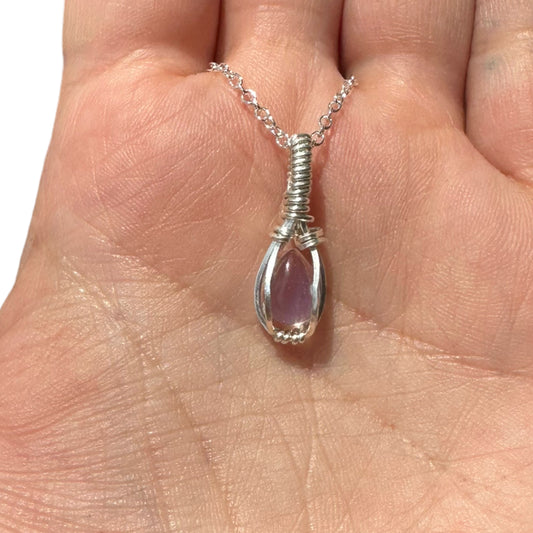 Sterling Silver Strawberry Quartz Crystal Bezel Wire Wrapped Pendant