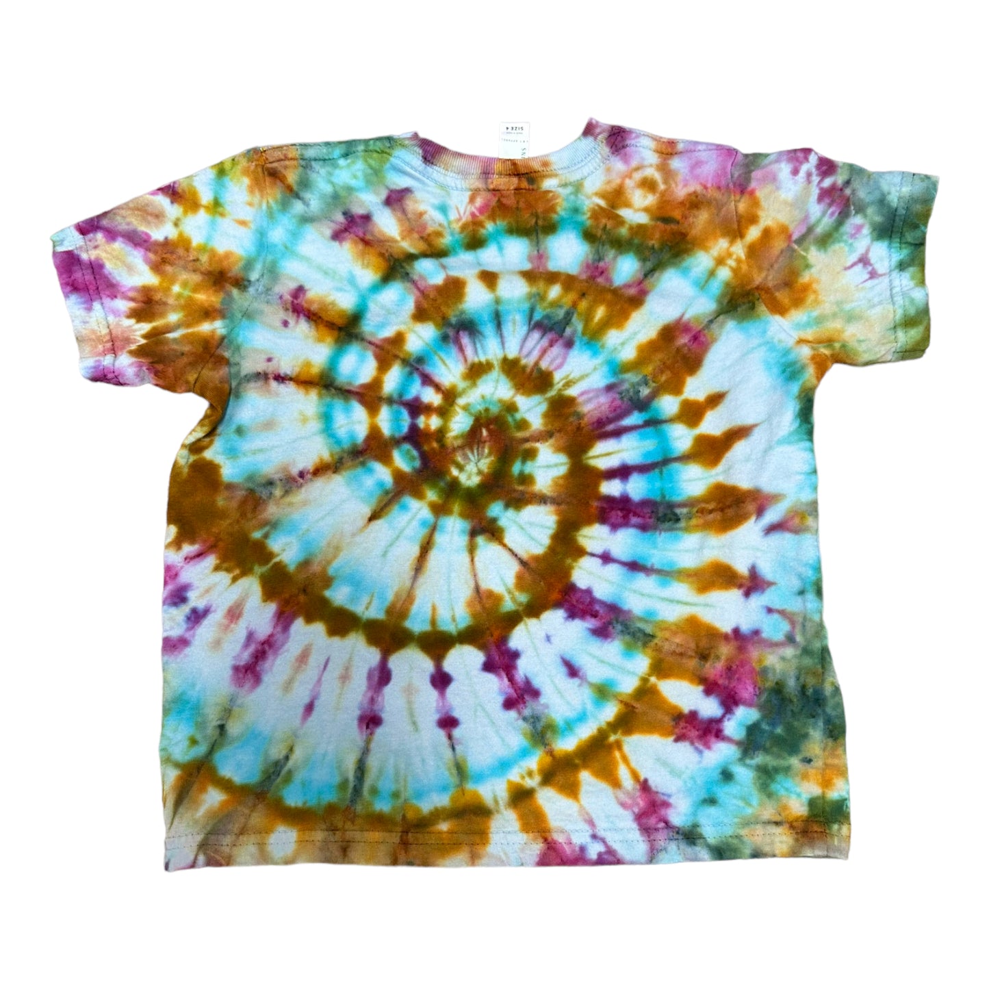 Toddler 4T Green Yellow Purple and Blue Spiral Ice Dye Tie Dye Shirt