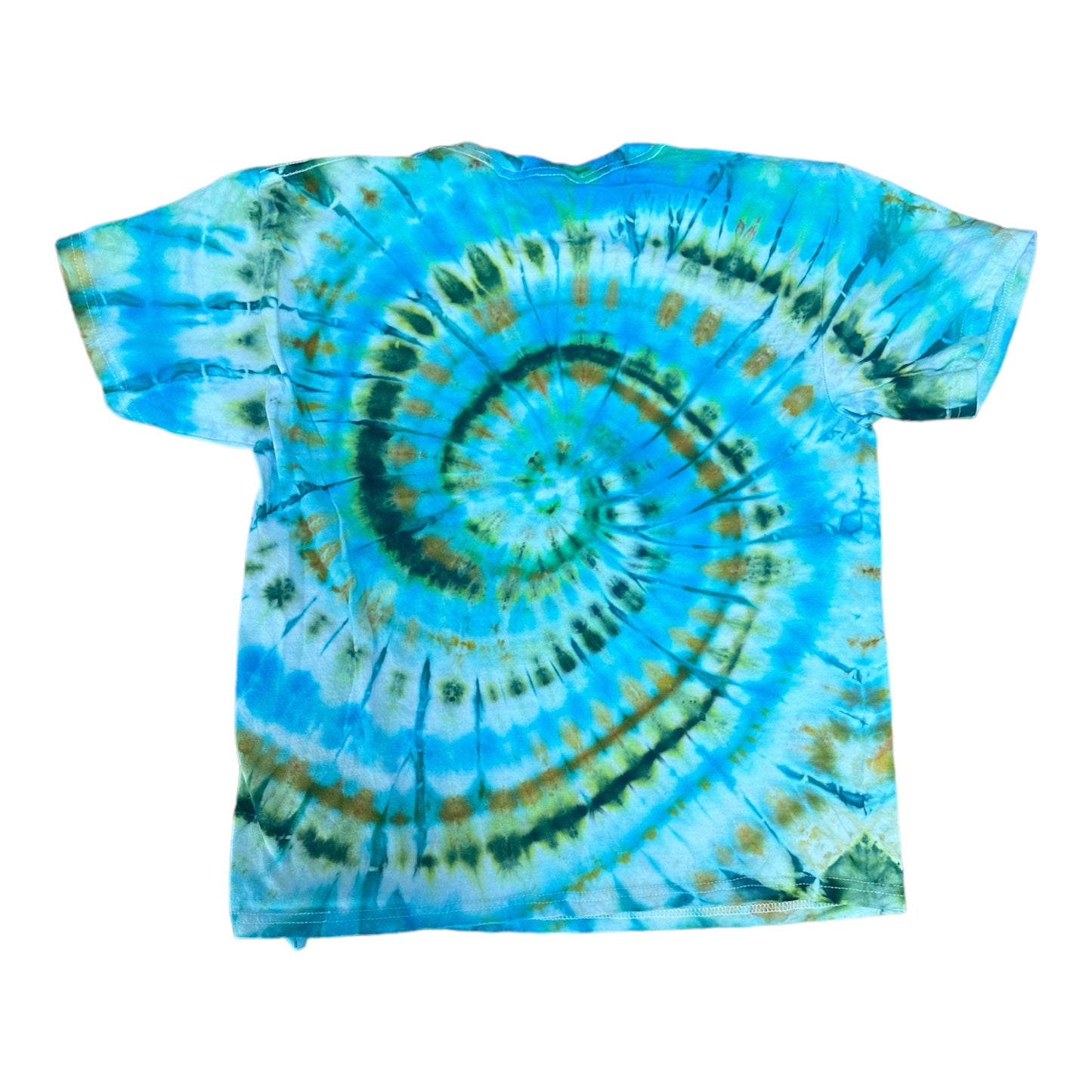 Youth Large Blue Green and Gold Spiral Ice Dye Tie Dye Shirt