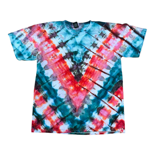Youth Large Teal Black Red and White V Ice Dye Tie Dye Shirt