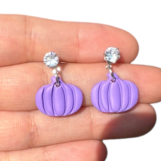 Hypoallergenic Purple Pumpkin Clay Dangle Earrings