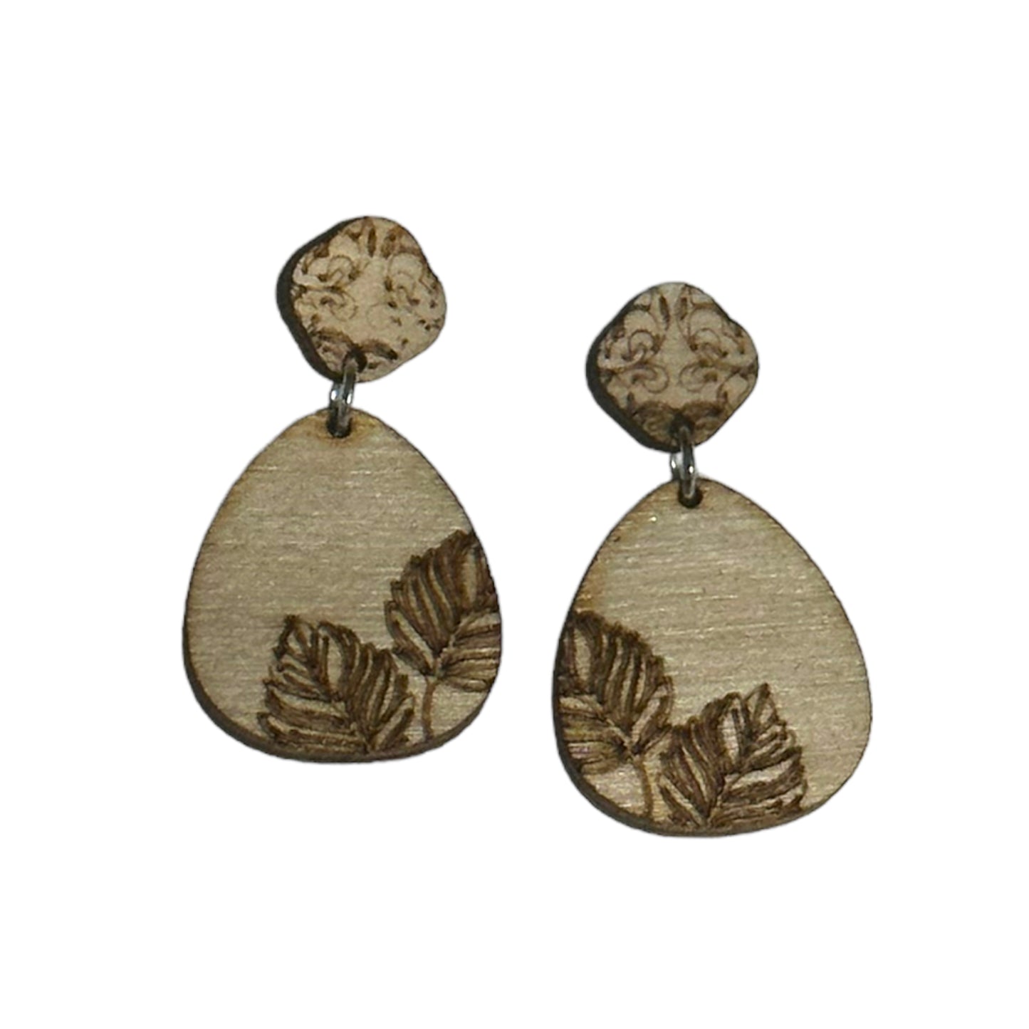 Hypoallergenic Botanical Leaf Dangle Laser Engraved Wood Earrings