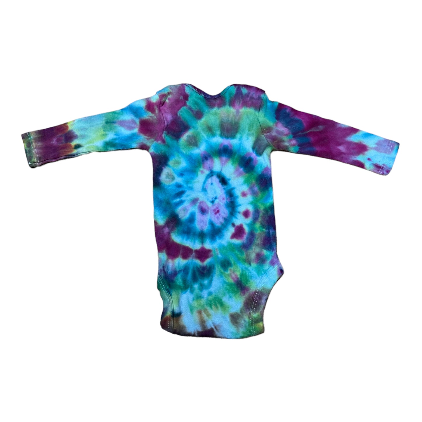Infant 0-3 Months Fuchsia Blue and Green Spiral Ice Dye Tie Dye Long sleeve Onesie