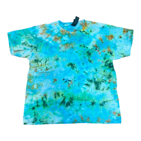 Youth Small Green and Blue Scrunch Ice Dye Tie Dye T-Shirt