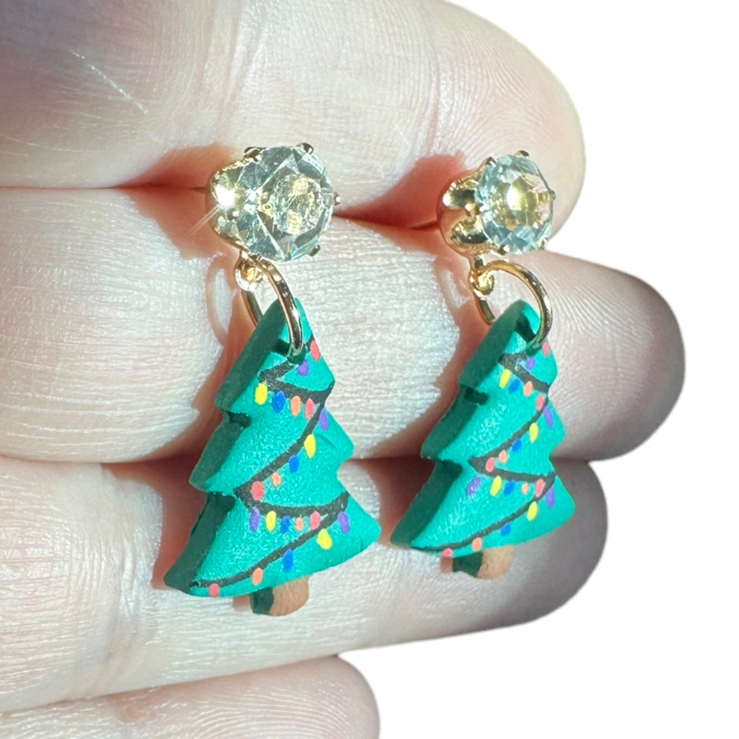 Hypoallergenic Hand Painted Christmas Tree Dangle Clay Earrings
