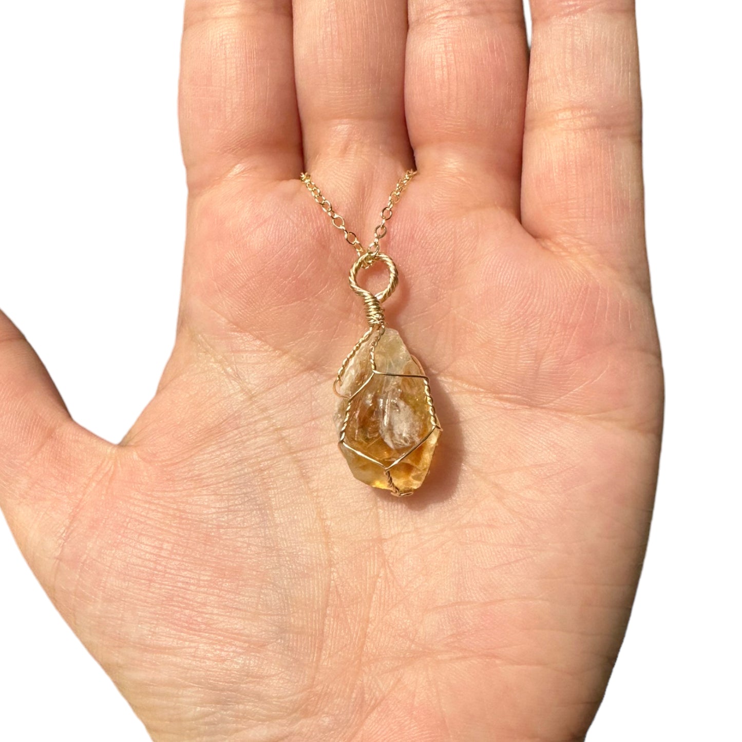 Sterling Silver | 14KT Gold Filled Wire Wrapped Raw Citrine Caged Pendant