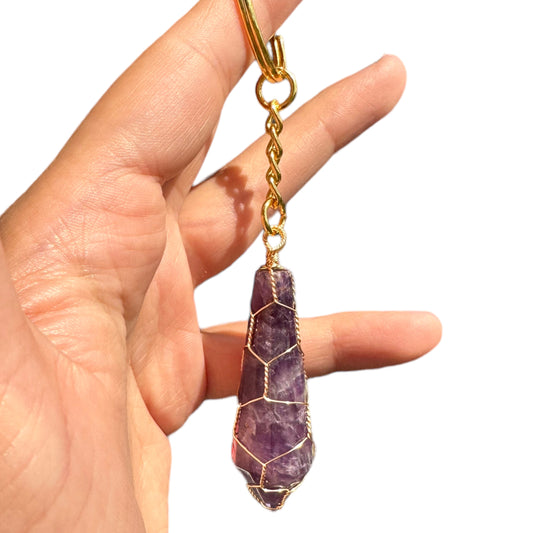 Amethyst Caged Wire Wrapped Crystal Keychain