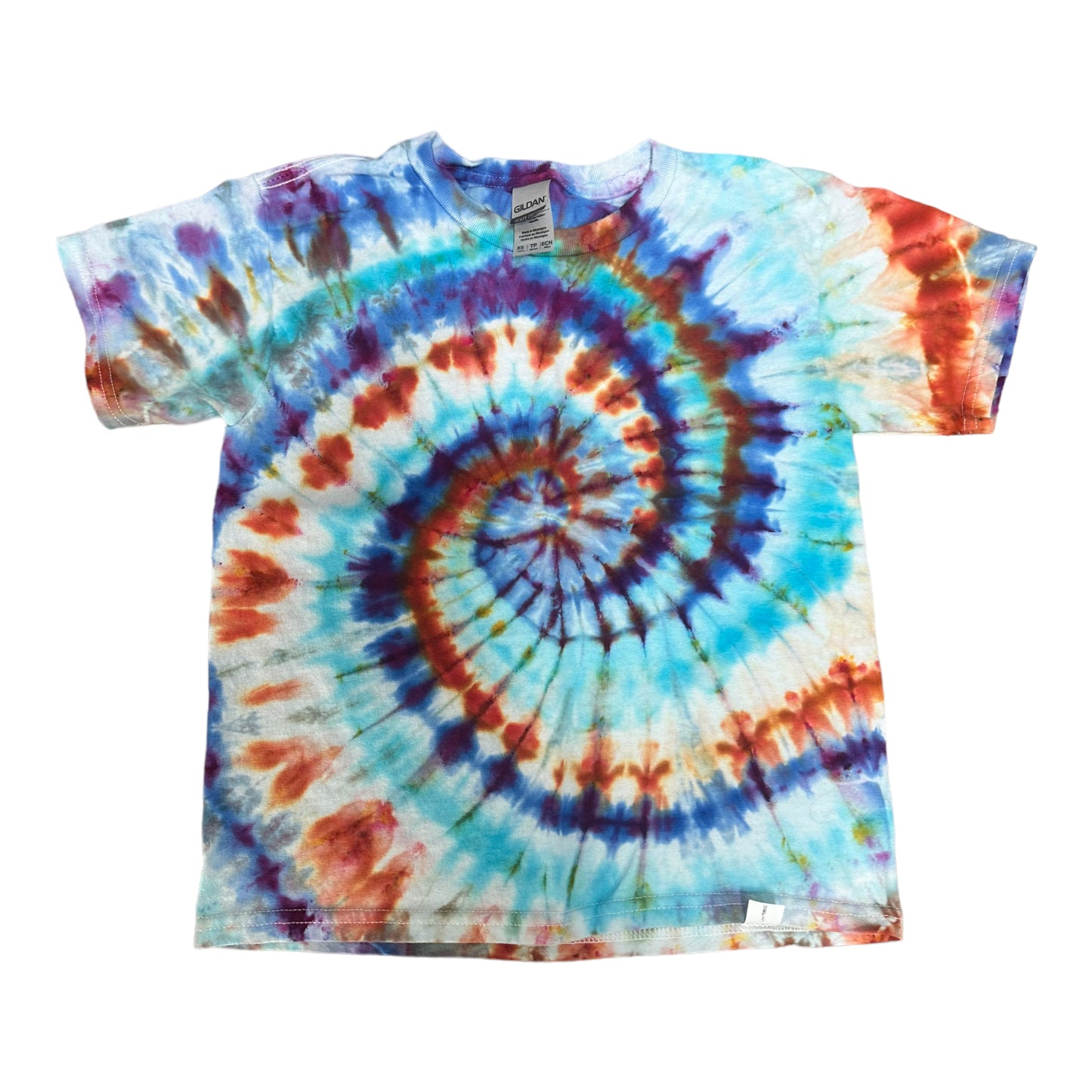 Youth XS Red Purple and Blue Spiral Ice Dye Tie Dye T-Shirt