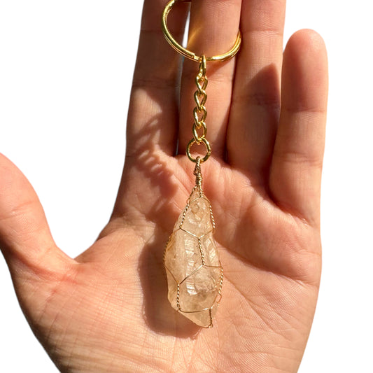 Silver | Gold Wire Wrapped Golden Healer Crystal Keychain