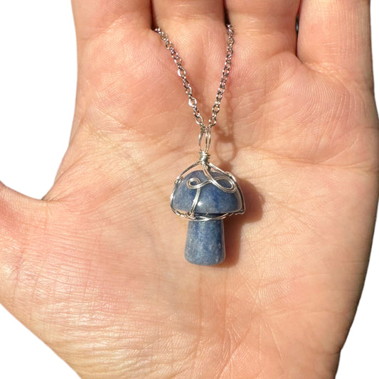 Sterling Silver | 14KT Gold Filled Blue Aventurine Wire Wrapped Mushroom Crystal Pendant