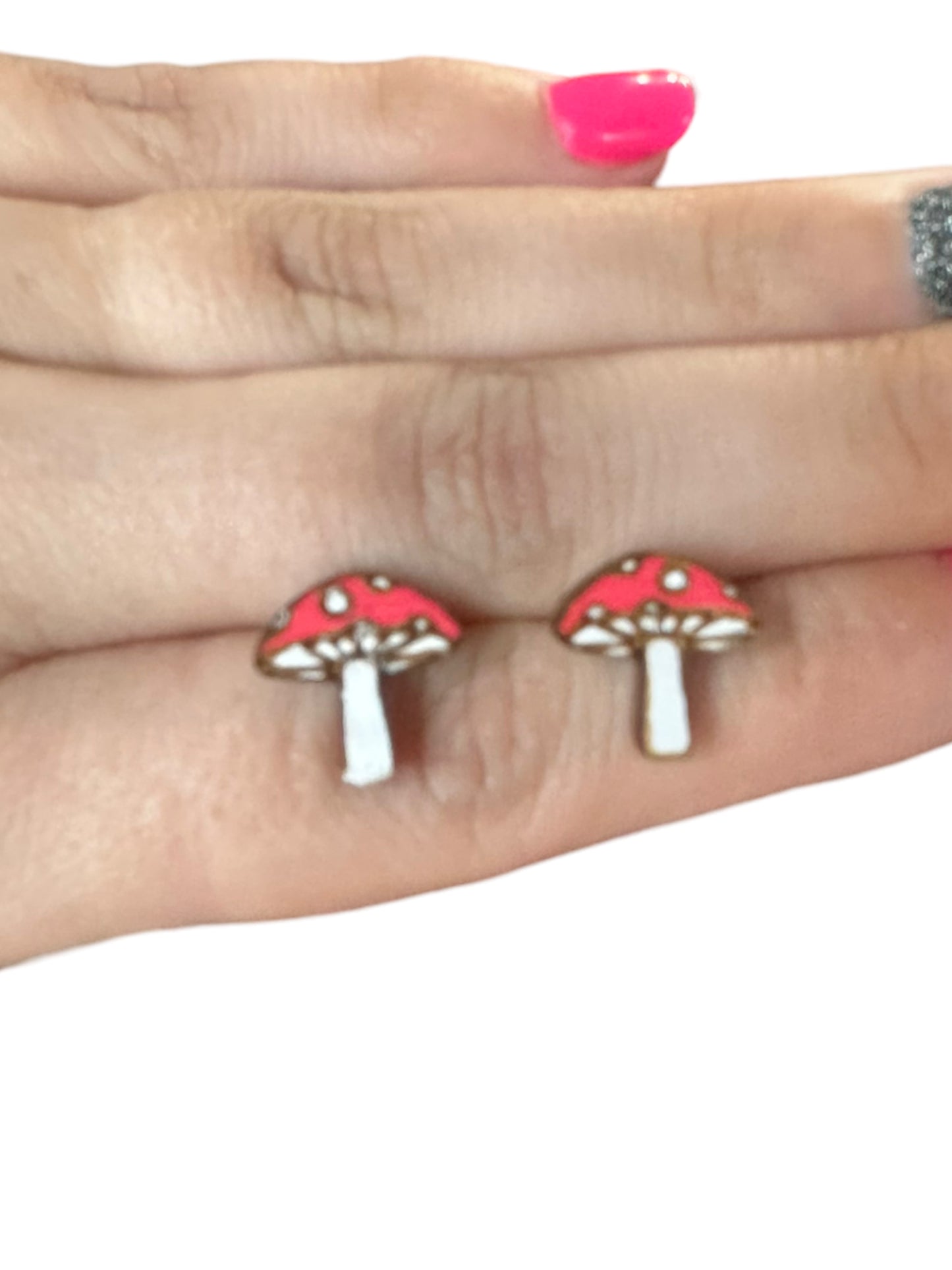 Hypoallergenic Hand Painted Mushroom Laser Engraved Wood Stud Earrings