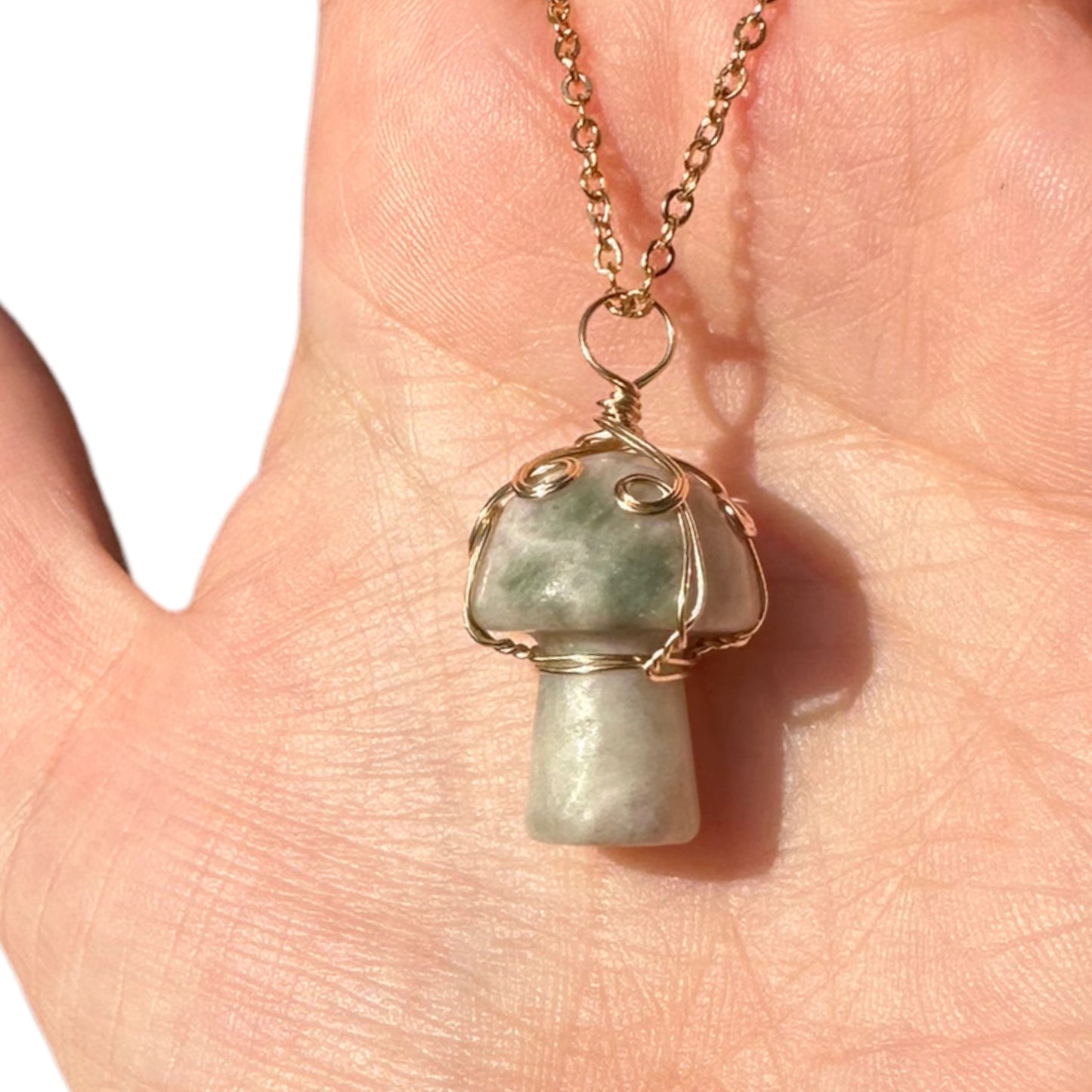 Sterling Silver | 14KT Gold Filled Lucky Onyx Wire Wrapped Mushroom Crystal Pendant