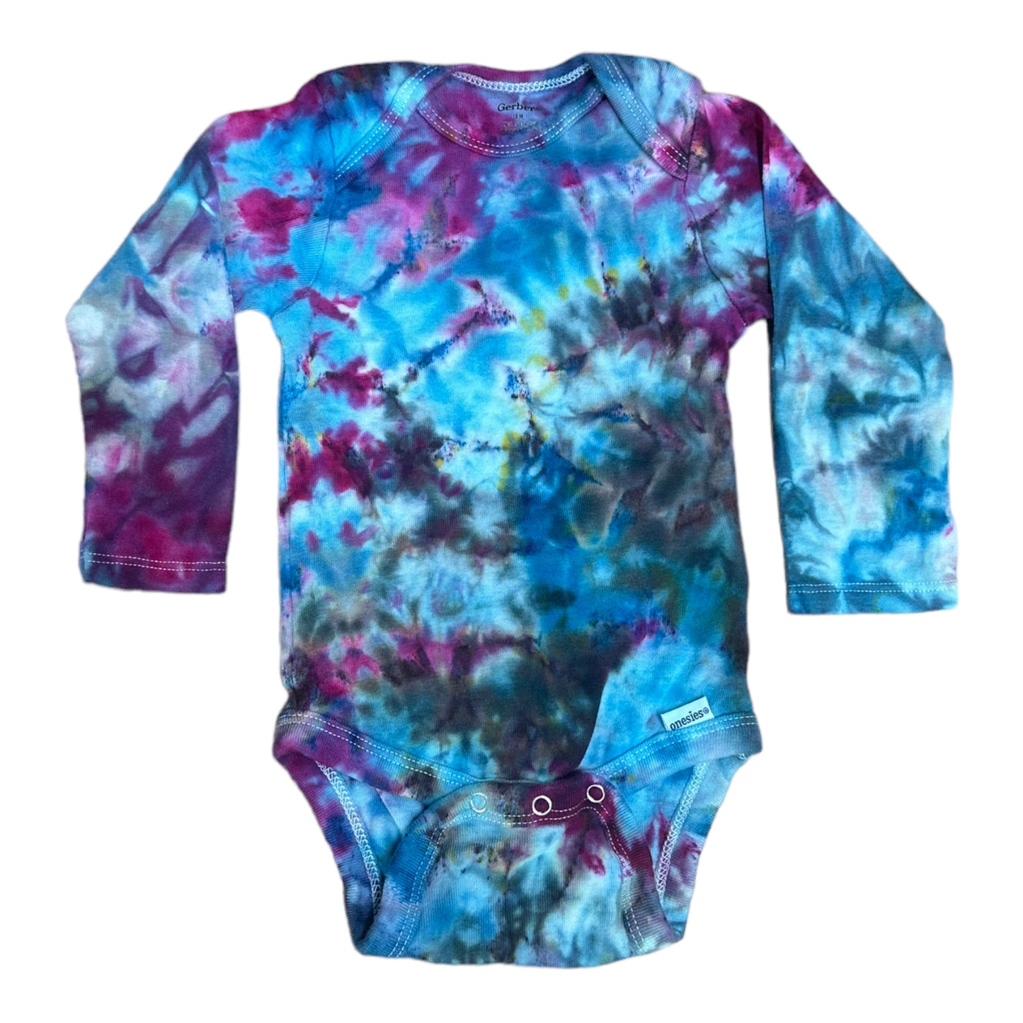 Infant 18 Months Blue Purple and Black Scrunch Ice Dye Tie Dye Long Sleeve Onesie