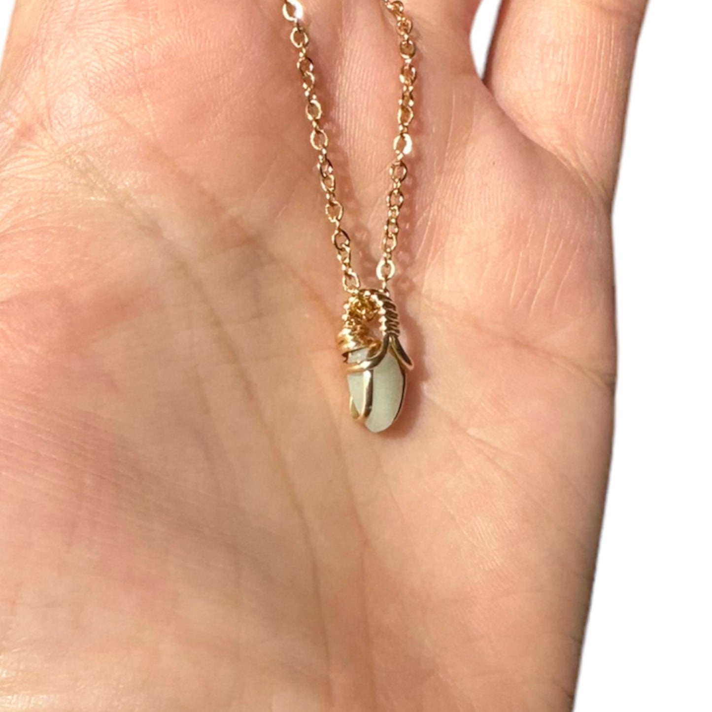 Sterling Silver | 14KT Gold Filled Mini Teardrop Amazonite Wishbone Wire Wrapped Pendant