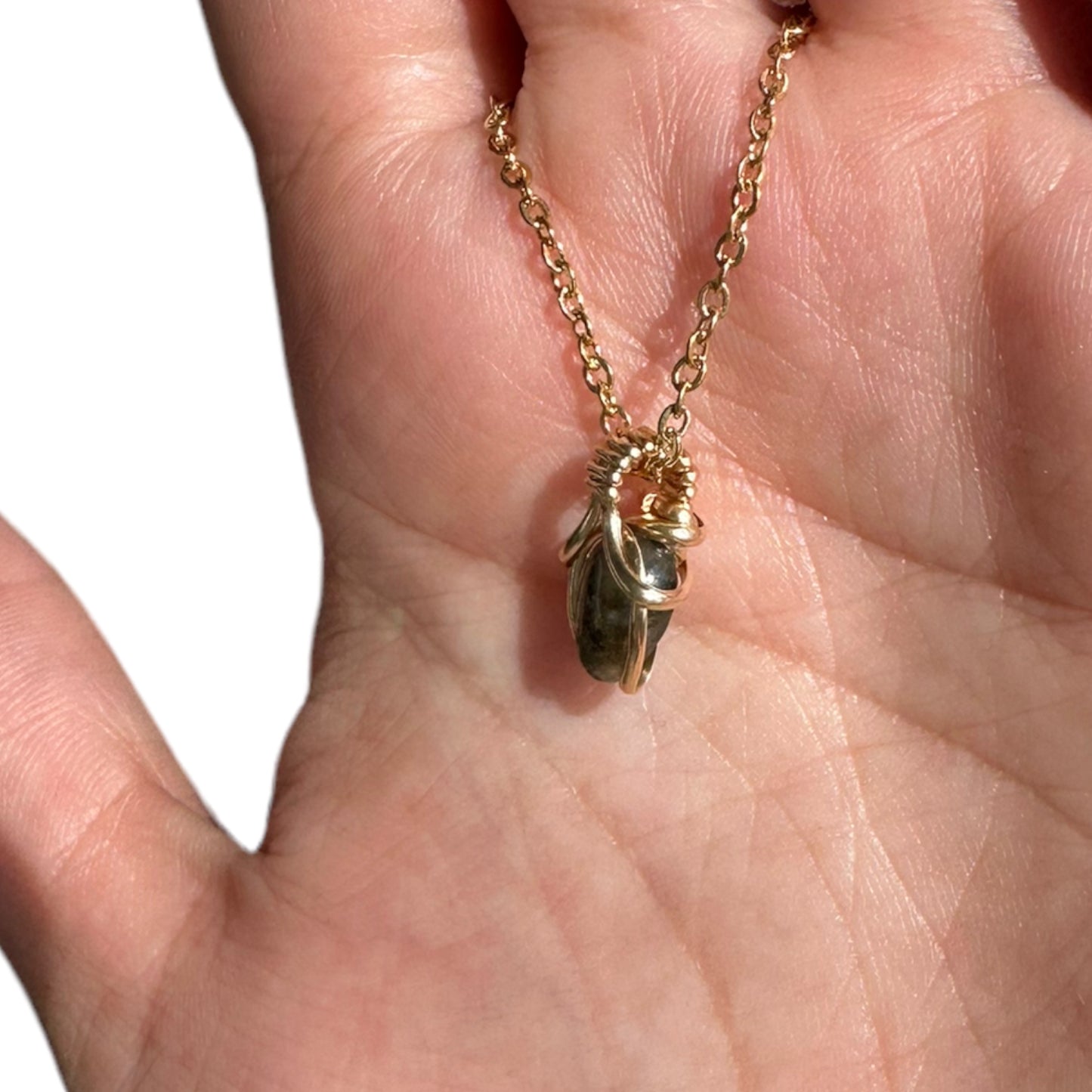 Sterling Silver | 14KT Gold Filled Mini Teardrop Labradorite Wire Wrapped Wishbone Pendant