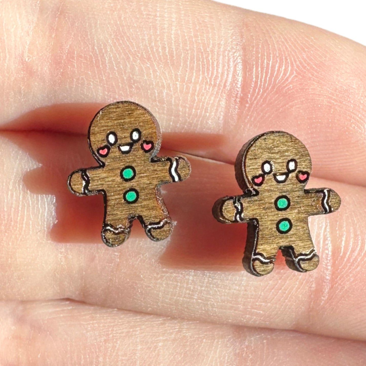 Hypoallergenic Christmas Gingerbread Man Laser Engraved Wood Earrings