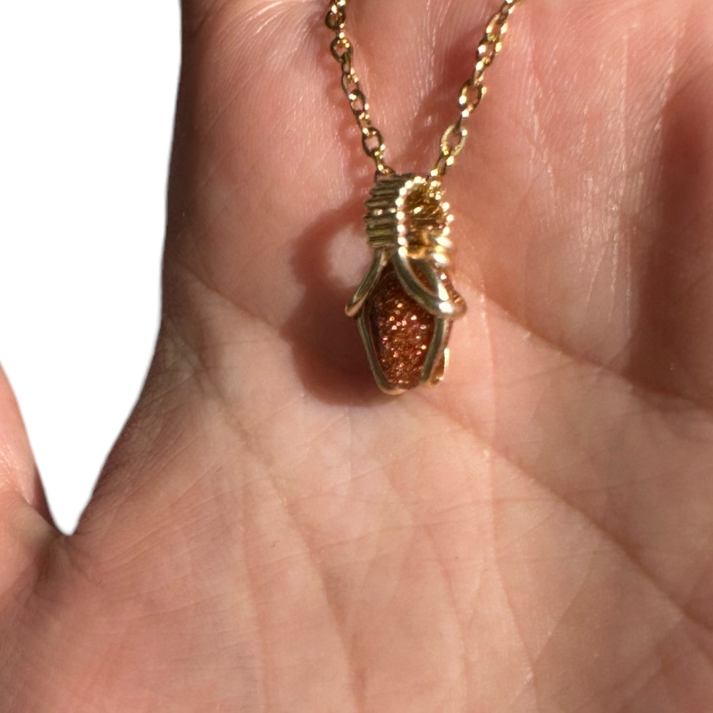 Sterling Silver | 14KT Gold Filled Mini Teardrop Goldstone Wishbone Wire Wrapped Pendant