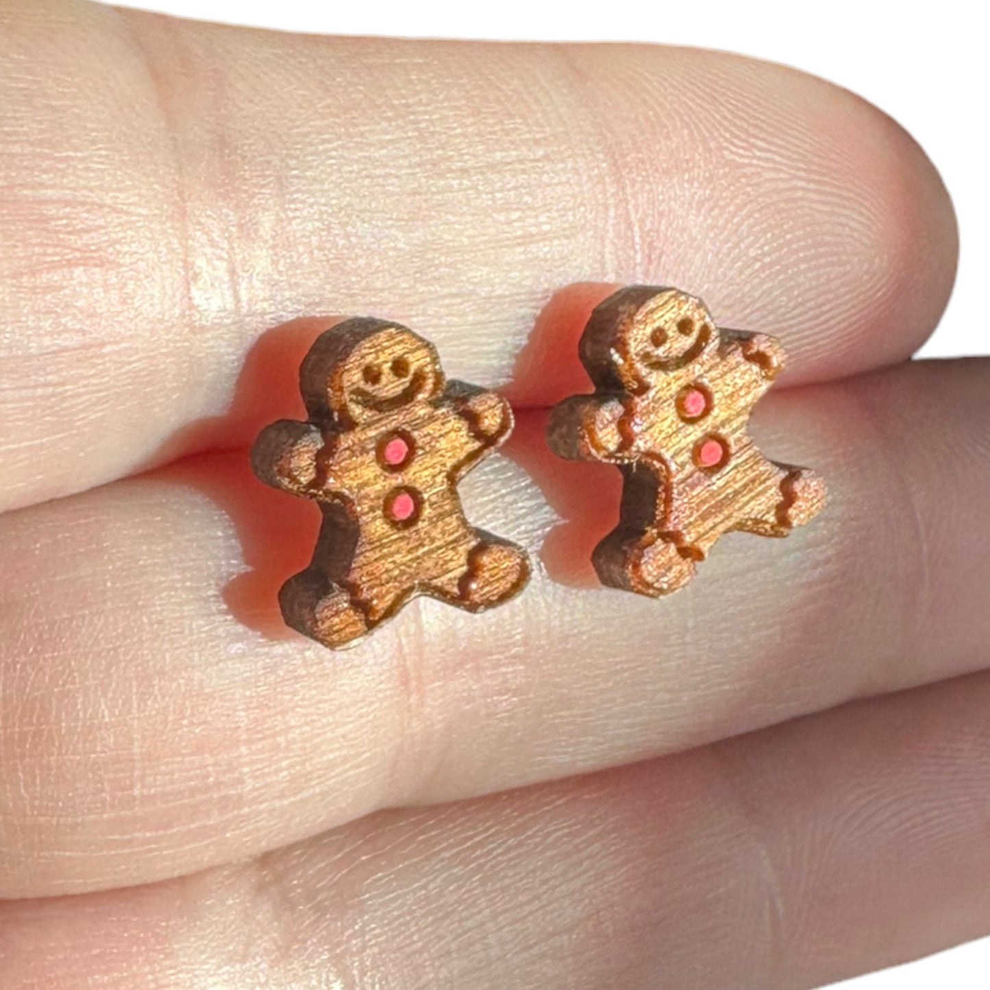 Hypoallergenic Christmas Gingerbread Man Laser Engraved Wood Earrings