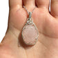 Sterling Silver Wire Wrapped Rose Quartz Crystal Triangle Bezel Pendant