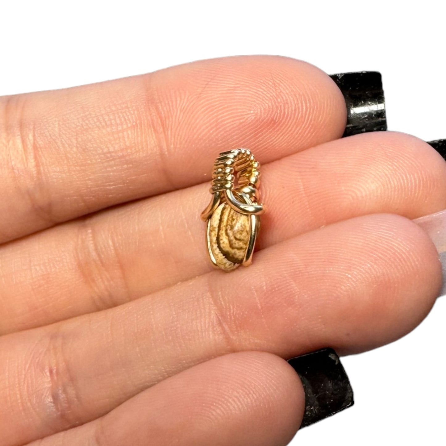 Sterling Silver | 14KT Gold Filled Mini Teardrop Picture Jasper Wishbone Wire Wrapped Pendant