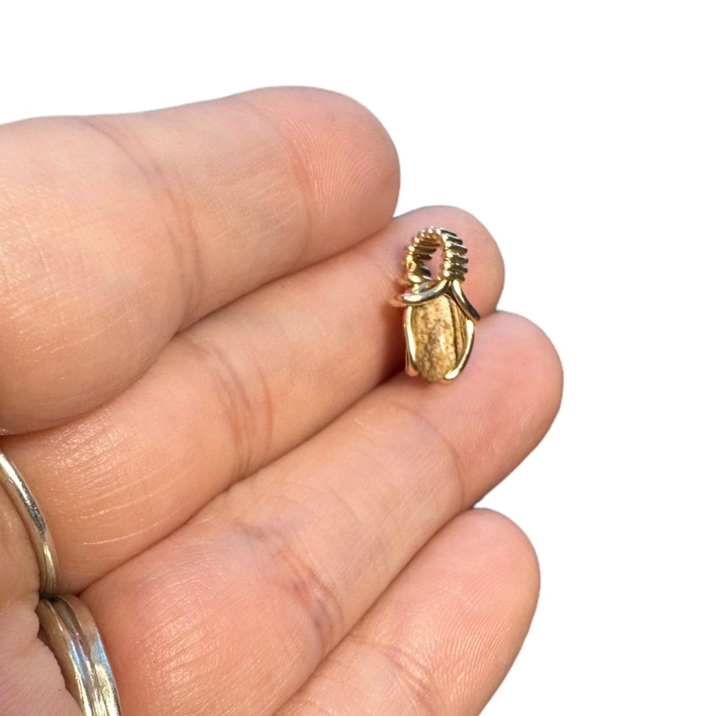 Sterling Silver | 14KT Gold Filled Mini Teardrop Picture Jasper Wishbone Wire Wrapped Pendant