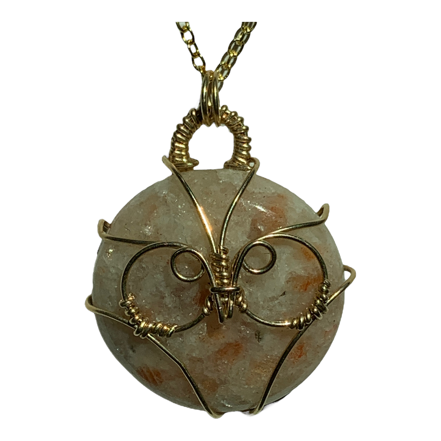 Sterling Silver | 14KT Gold Filled Sunstone Owl Wire Wrapped Pendant