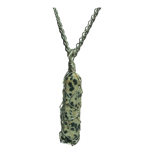 Sterling Silver | 14KT Gold Filled Wire Wrapped Dalmatian Jasper Cage Pendant