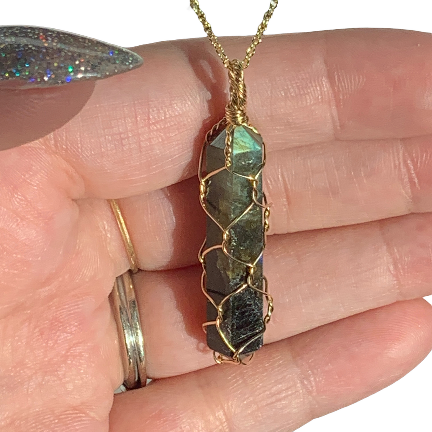 Sterling Silver | 14 KT Gold Filled Labradorite Wire Wrapped Caged Pendant