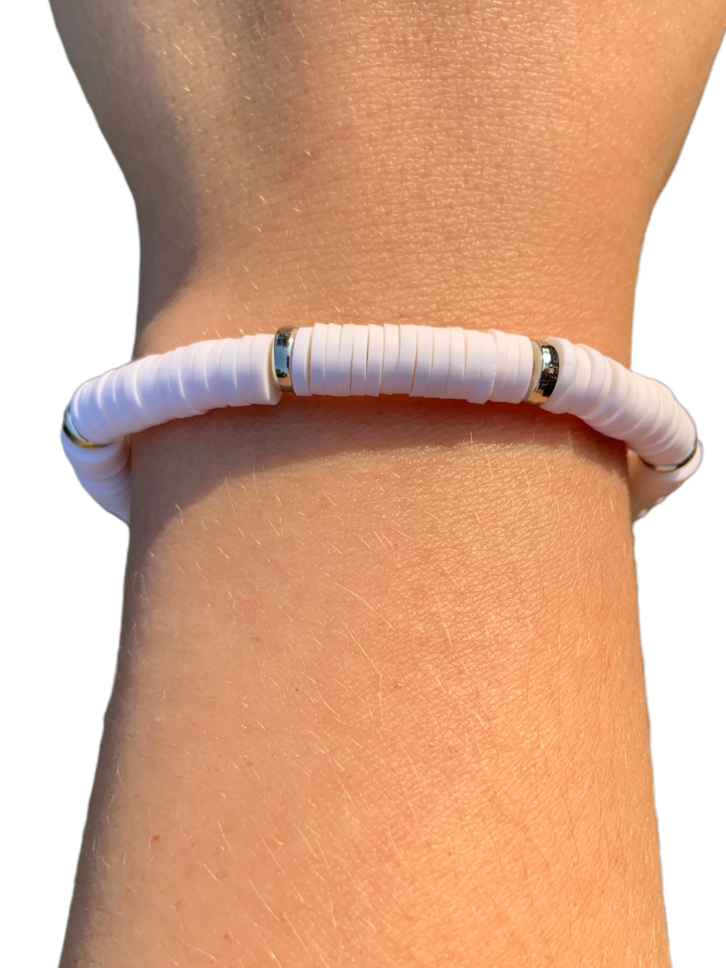 White and Gold | White and Silver Accent Polymer Clay Elastic Surfer Bracelet