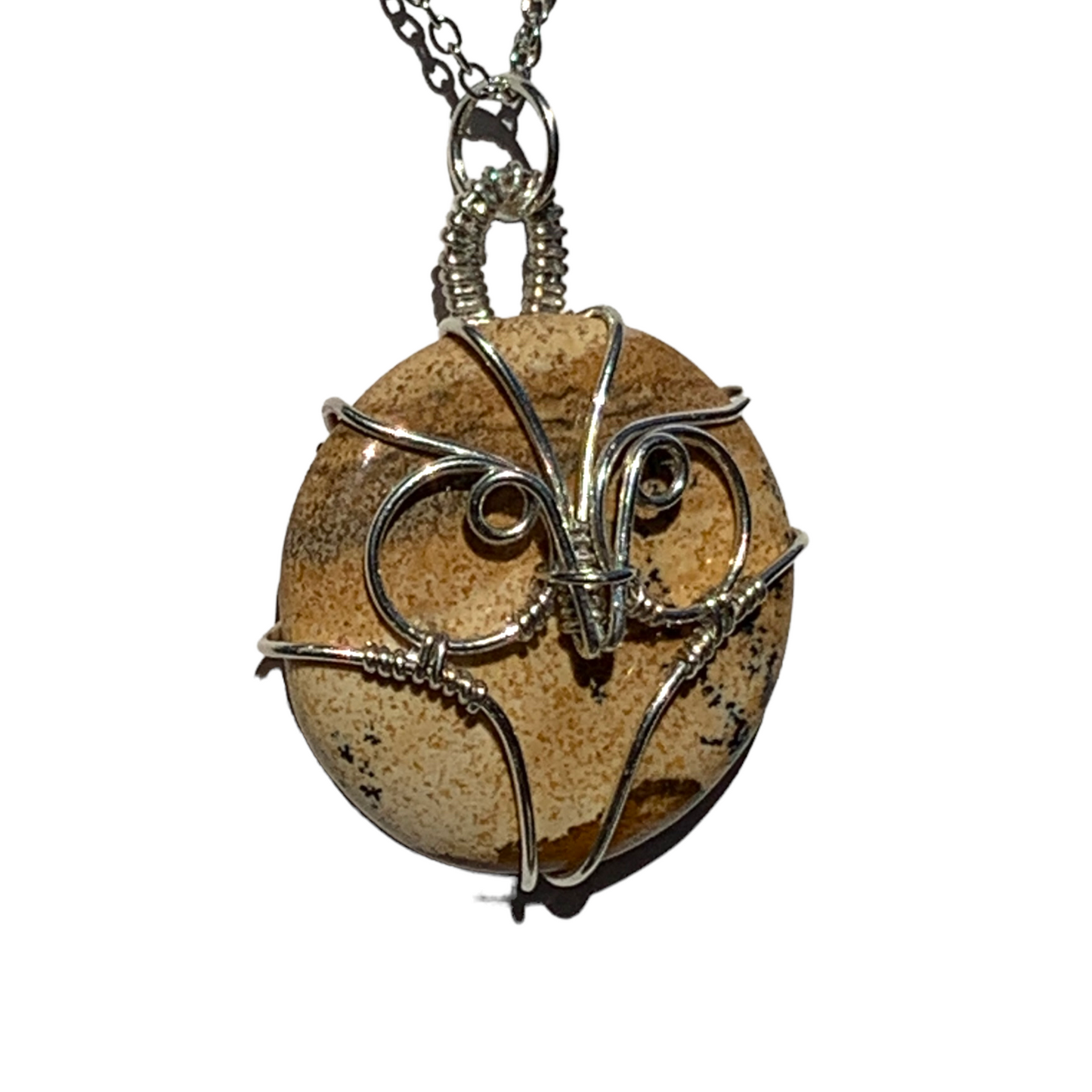 Sterling | 14KT Gold Filled Wire Wrapped Picture Jasper Owl Pendant