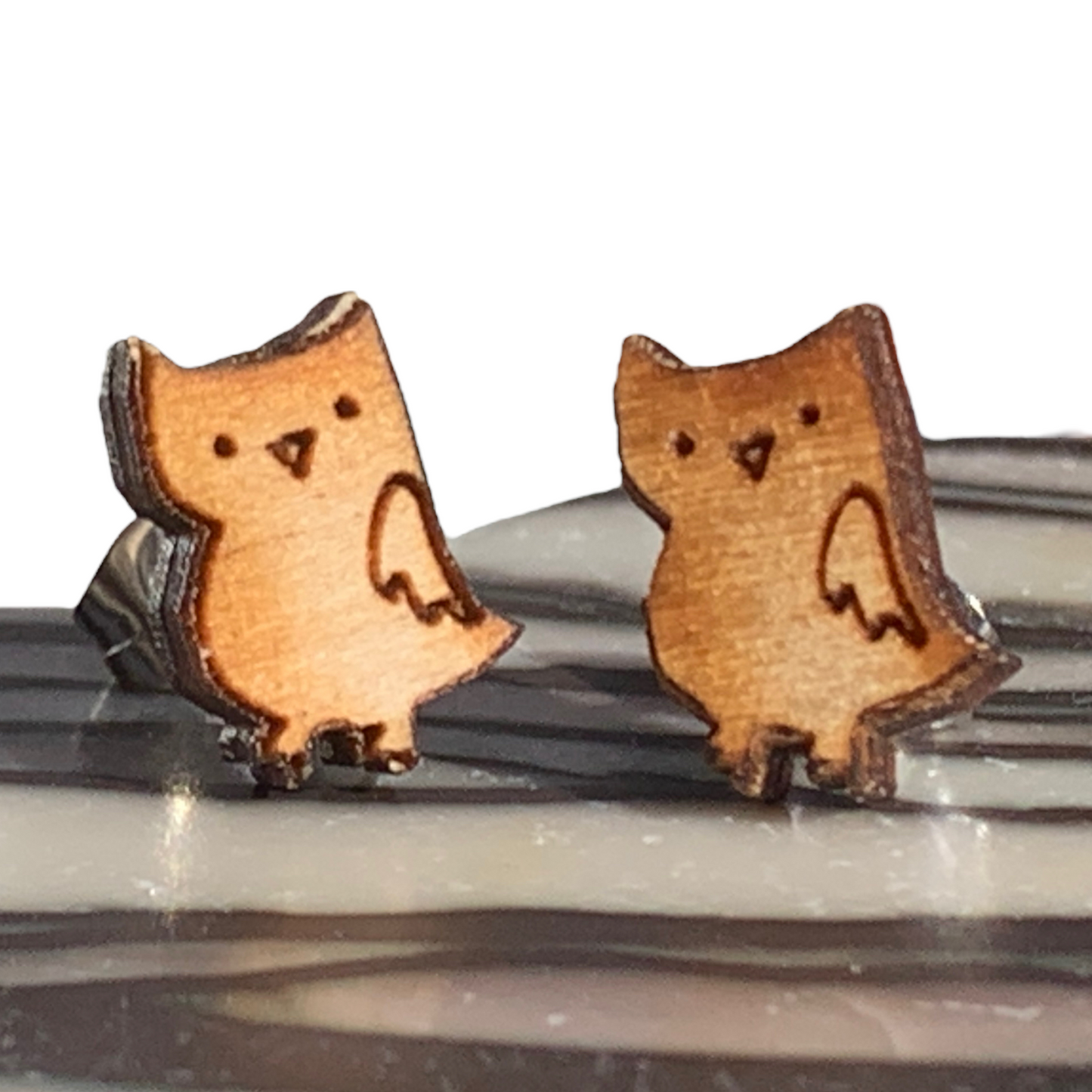 Hypoallergenic Small Owls Laser Engraved Wood Earrings