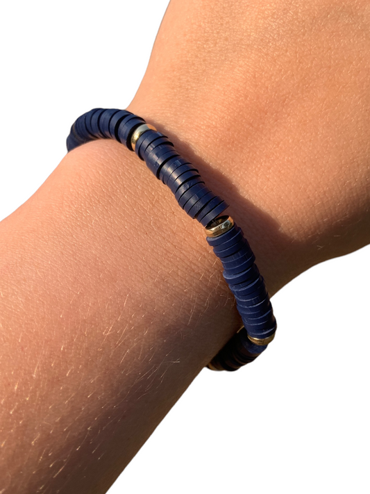 Navy Blue and Gold | Navy Blue and Silver Accent Polymer Clay Elastic Surfer Bracelet