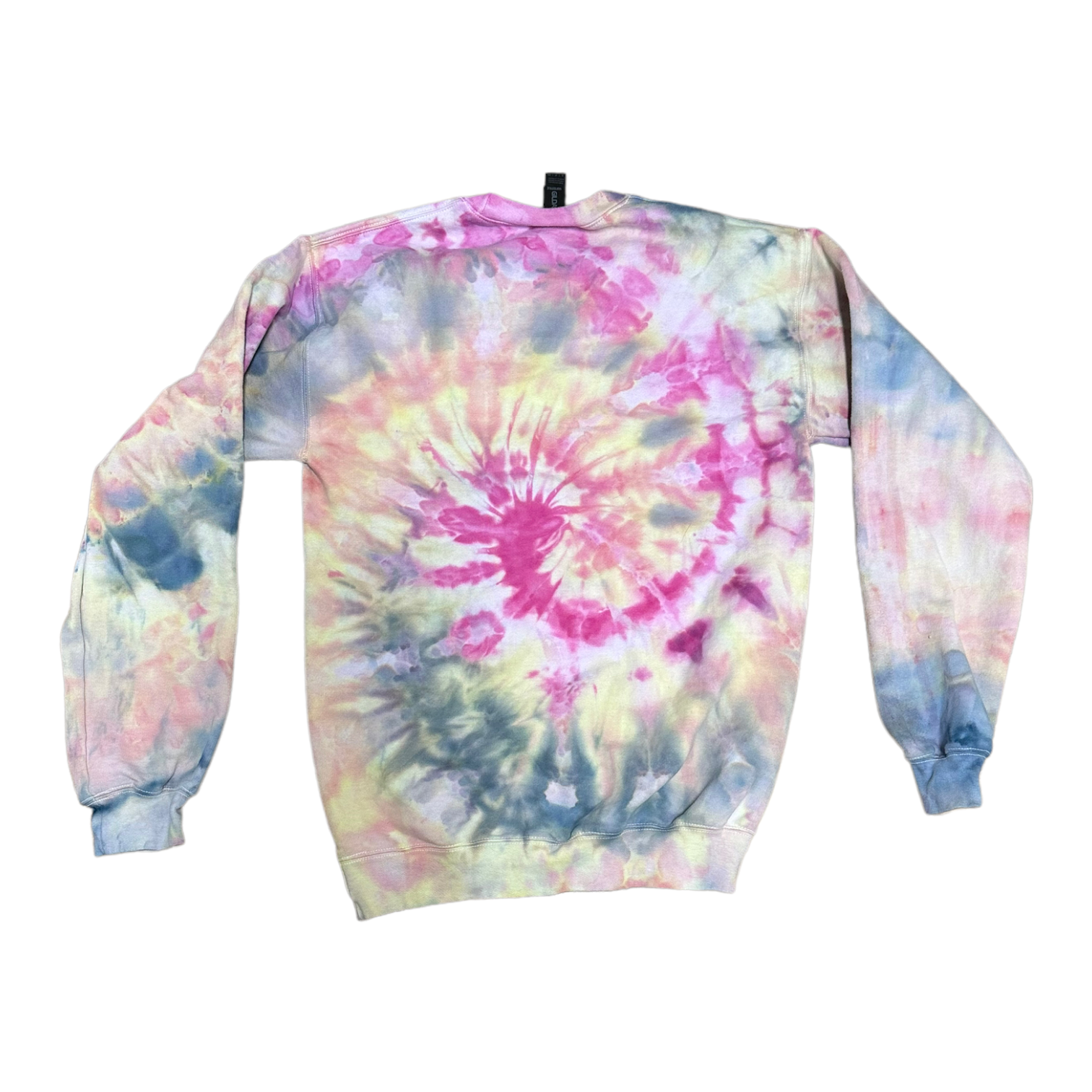 Adult Small Peach Yellow Forest Green Fuschia Spiral Ice Tie Dye Crewneck  Sweater