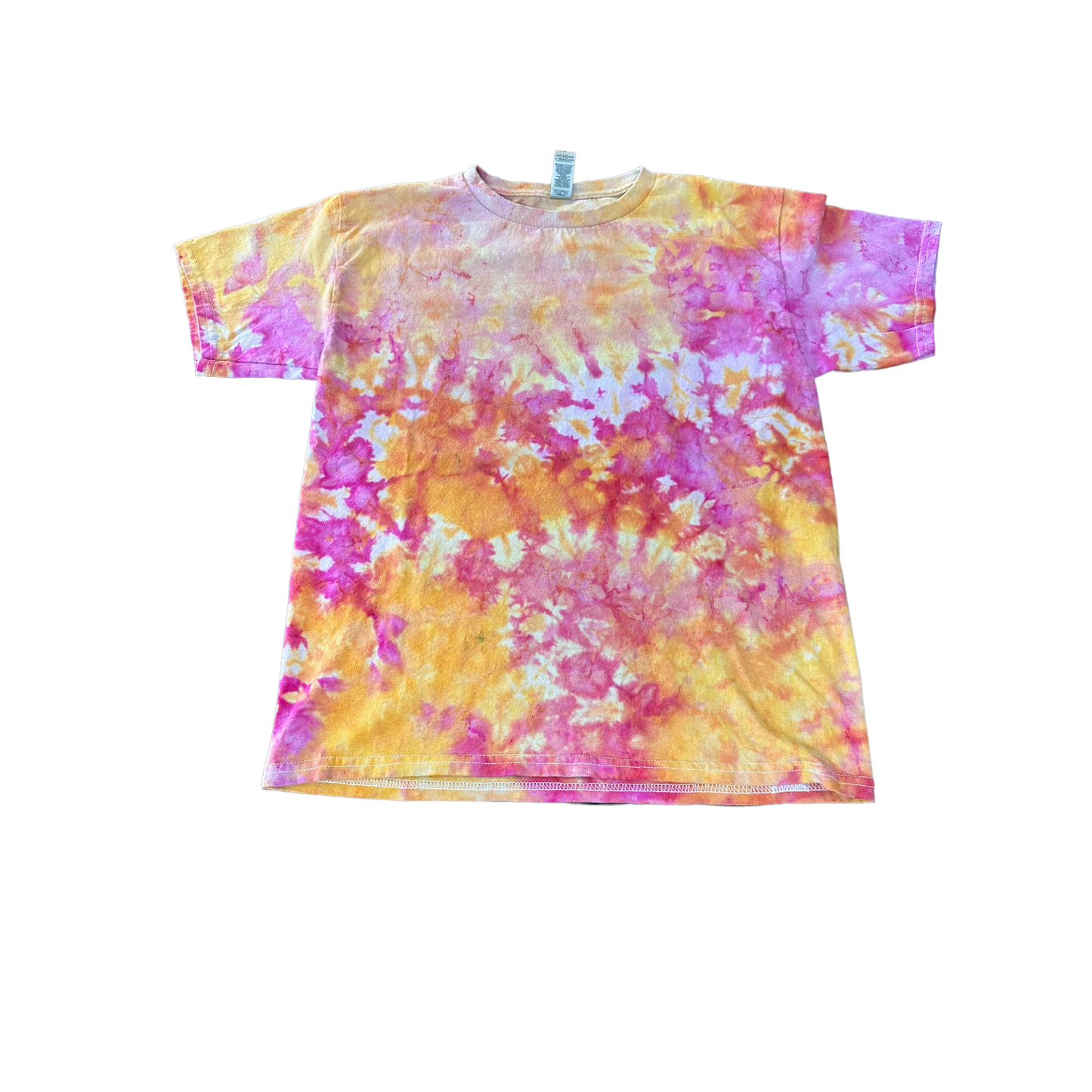 Youth Large Yellow Pink and Orange Scrunch Ice Dye Tie Dye