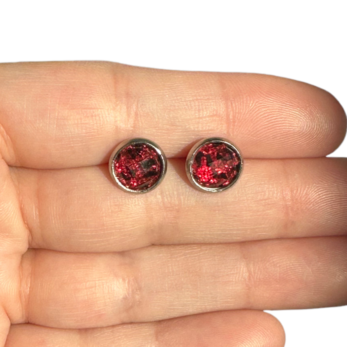 8MM Hypoallergenic Red Leopard Cheetah Faceted Epoxy Resin Earrings