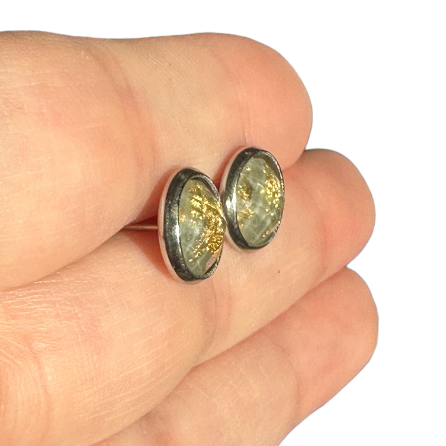 8MM Hypoallergenic Gray and Gold Leaf Faceted Epoxy Resin Earrings
